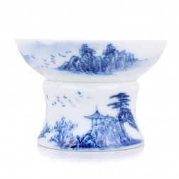 Blue and White Porcelain Tea Strainer-a Flock of Birds Flying in the River Mist