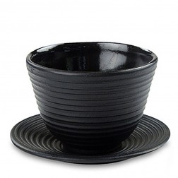 Cast Iron Cup with Saucer-Enamel Layer Inside-Ripple