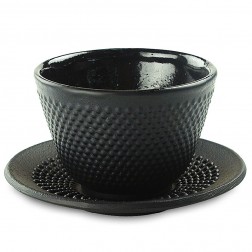 Cast Iron Cup with Saucer-Enamel Layer Inside-Star Array