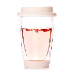 Double-wall Glass Cup with Colorful Silicon Lid-Summer