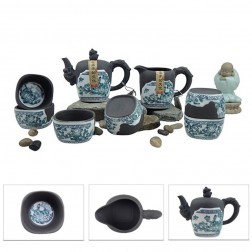 Mr.Zhang-Black Pottery Tea Set-Blooming Lotus-8 Items/Set