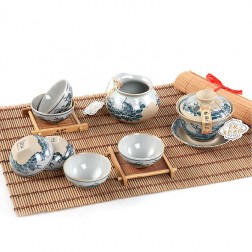 Mr.Zhang-Blue and White Pottery Gaiwan Tea Set-Carp-8 Items/Set