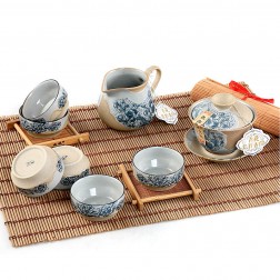 Mr.Zhang-Blue and White Pottery Gaiwan Tea Set-Plum Blossom-8 Items/Set