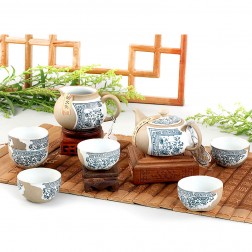 Mr.Zhang-Blue and White Pottery Tea Pot Set-Spring Garden-8 Items/Set