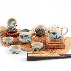 Mr.Zhang-Blue and White Pottery Tea Pot Set-Wind in the Pines-8 Items/Set