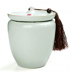 Ru Kiln Porcelain Tea Caddy-Mandarin Hat-Sky Cyan