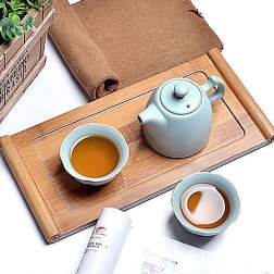 Ru Kiln Porcelain Tea Pot Set-Clever Hands-Sky Cyan-5 Items/Set