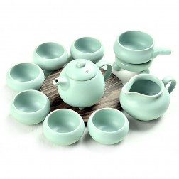 Ru Kiln Porcelain Tea Pot Set-The Queen-B-Sky Cyan-10 Items/Set 