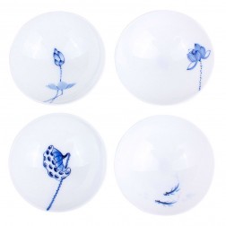 Super Thin Blue and White Porcelain Cup Set-4PCS-Lotus-D