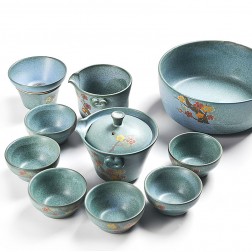 Yun Kiln Tea Set-Gold Plum-Emerald-10 Items/Set