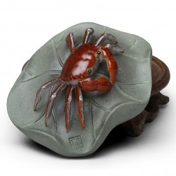 Zi Sha-Green Clay Teaboard Decor-Crafts-Colour-changing Crab on Lotus Leaf