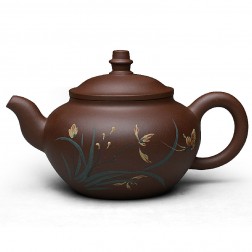 Zi Sha-Purple Clay Tea Pot-250ML-Slip Decoration-Orchid