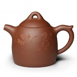 Zi Sha-Qing Shui(Pure) Clay Tea Pot-200ML-Cucurbit under the Pergola-Hand-carved