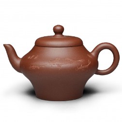 Zi Sha-Qing Shui(Pure) Clay Tea Pot-230ML-Koi Pond-Hand-carved
