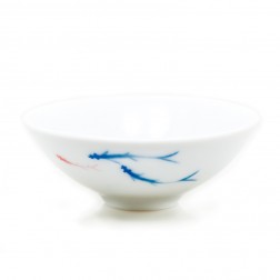 Blue and White Porcelain Cup-Underglaze Red-Lively Fishes