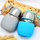 Colorful Glass Travel Tumbler with Stainless Steel Filter and Colorful Silicon Sleeve-Penguin B