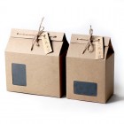 Thick Brown Kraft Paper Folding Gift Box with Rectangular Window Lace-up with Hemp Rope-B